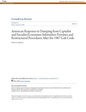 American Response to Dumping from Capitalist and Socialist Economies Substantive Premises and Restructured Procedures After the 1967 Gatt Oc De Robert A