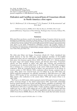 Pedicularis and Castilleja Are Natural Hosts of Cronartium Ribicola in North America: a ﬁrst Report