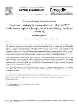 Islamic Azad University Function Analysis with Using the SWOT Model in Order to Provide Strategic Guidelines (Case Study: Faculty of Humanities)