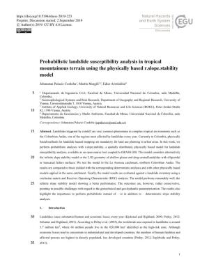 Probabilistic Landslide Susceptibility Analysis in Tropical Mountainous Terrain Using the Physically Based R.Slope.Stability Model