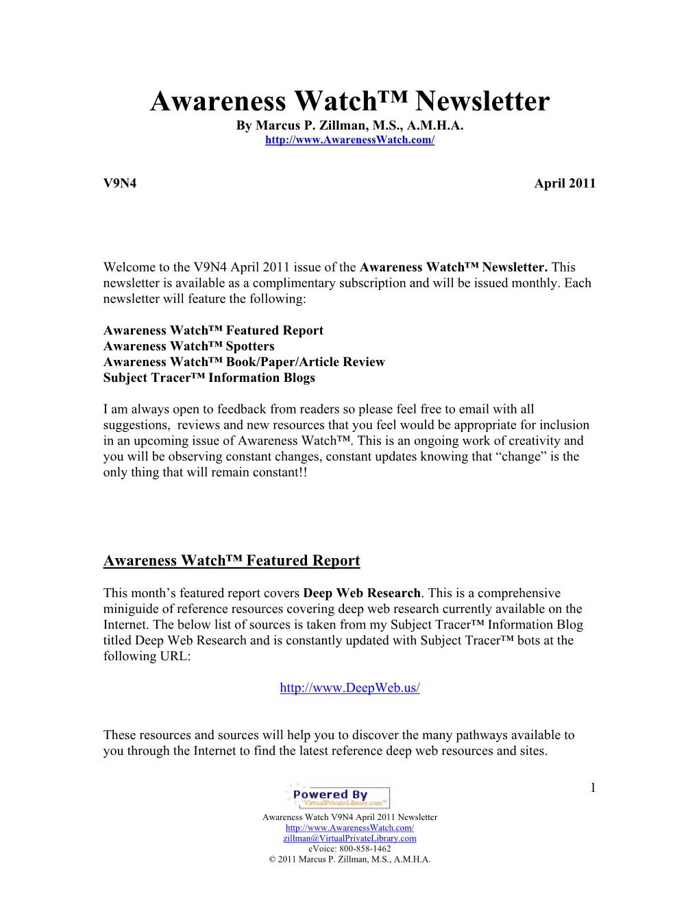 Awareness Watch™ Newsletter by Marcus P