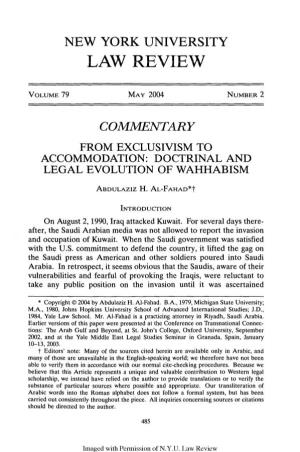 From Exclusivism to Accommodation: Doctrinal and Legal Evolution of Wahhabism