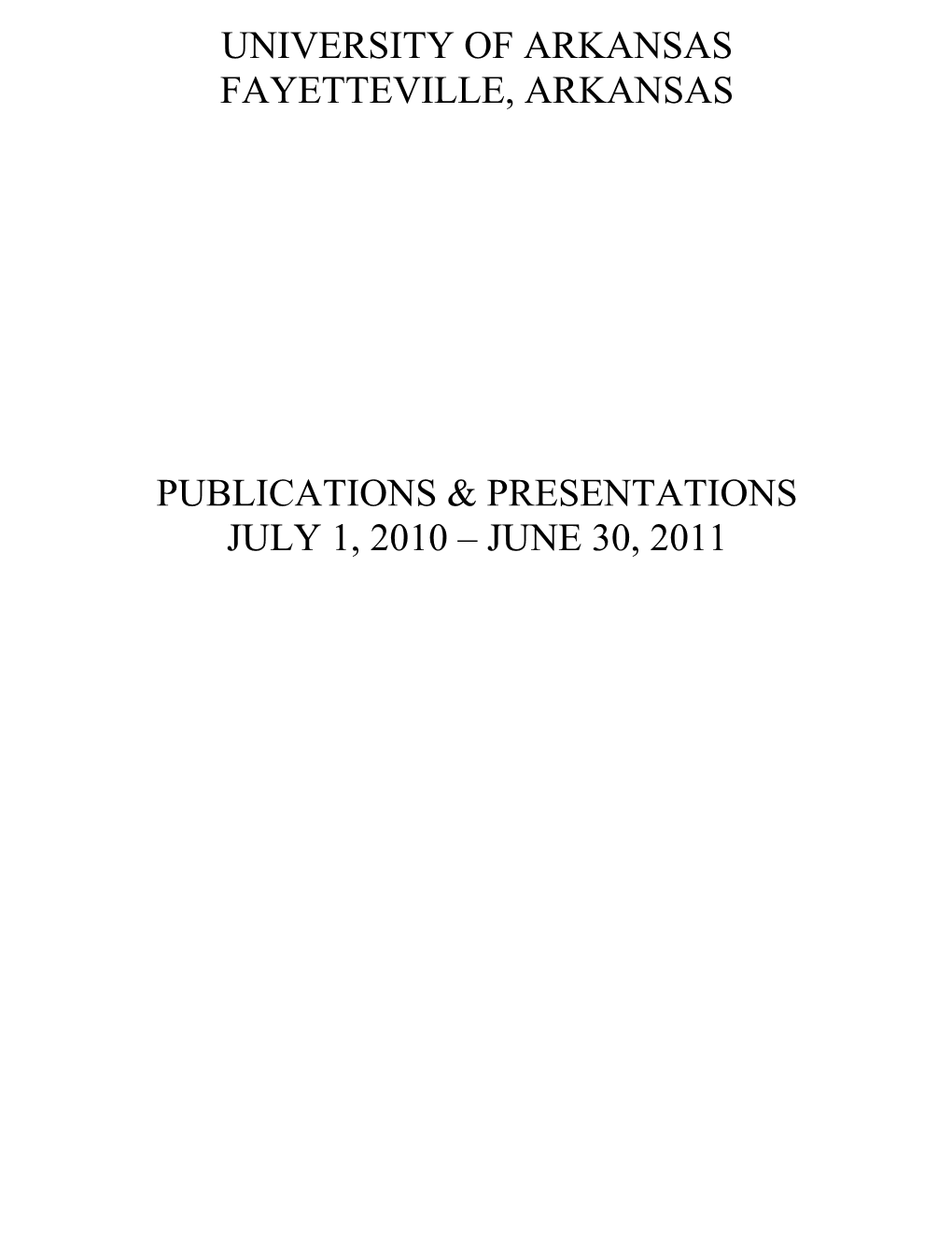 Faculty Publications and Presentations 2010-11