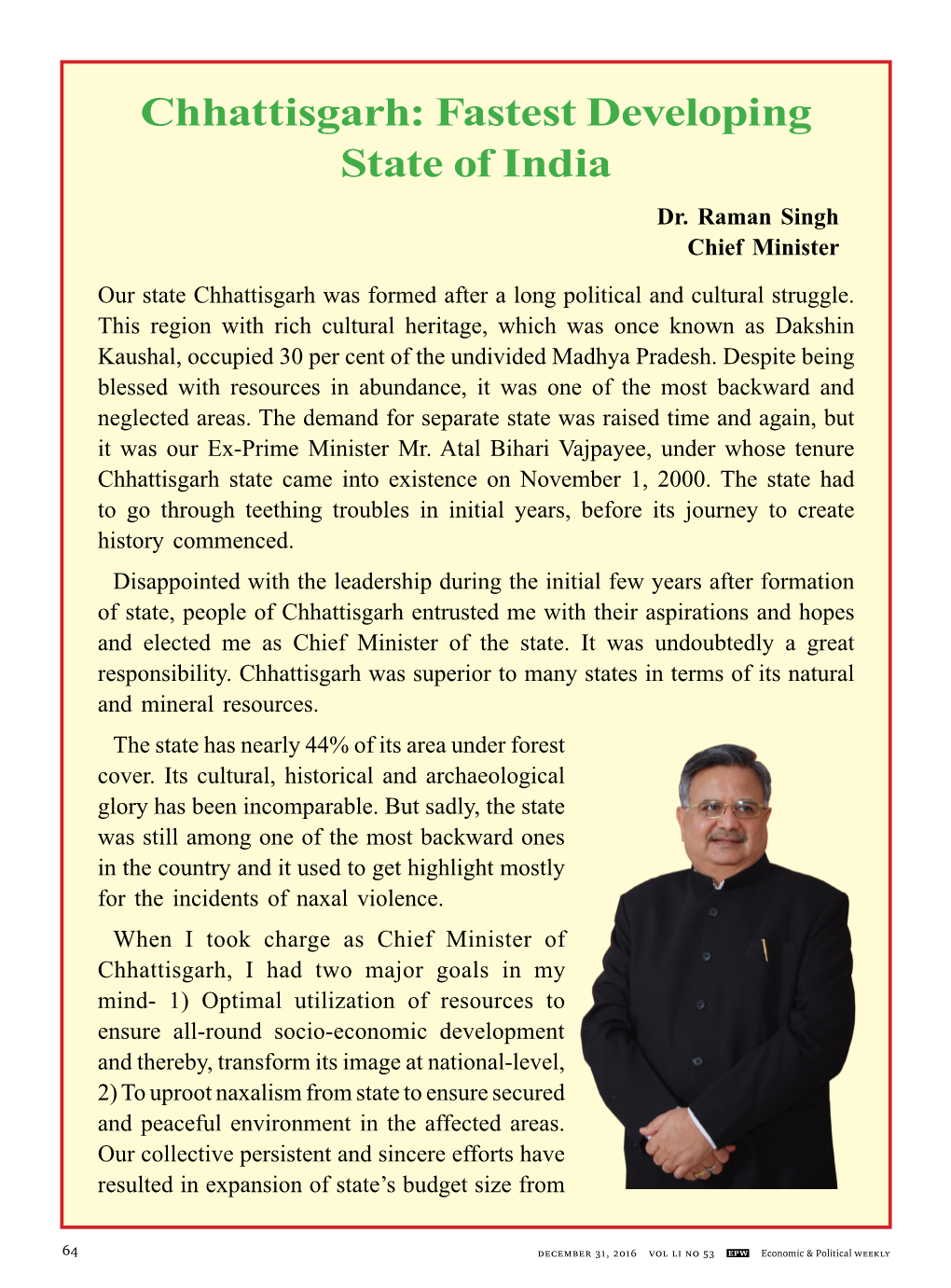 Chhattisgarh: Fastest Developing State of India Dr