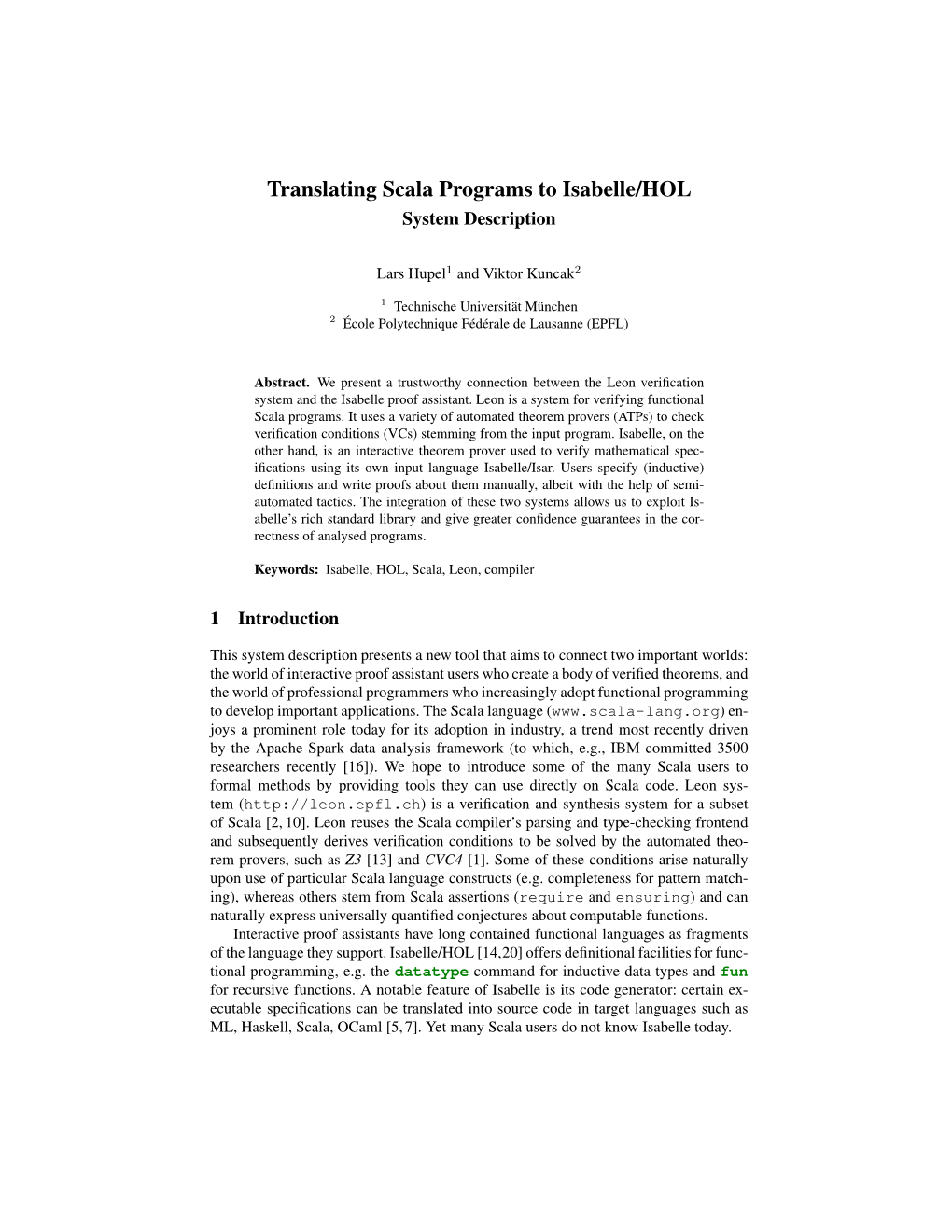 Translating Scala Programs to Isabelle/HOL (System