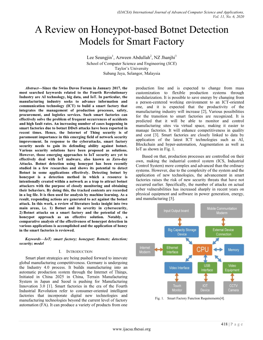 A Review on Honeypot-Based Botnet Detection Models for Smart Factory