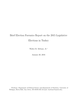 Brief Election Forensics Report on the 2015 Legislative Elections in Turkey