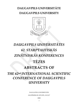 TĒZES ABSTRACTS of the 62Nd INTERNATIONAL SCIENTIFIC CONFERENCE of DAUGAVPILS UNIVERSITY
