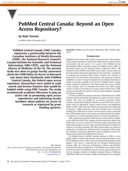Pubmed Central Canada: Beyond an Open Access Repository?