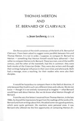 Thomas Merton and St. Bernard of Clairvaux