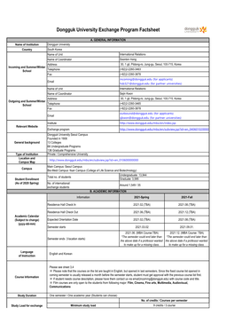 Dongguk University Exchange Program Factsheet