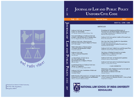 JOURNAL of LAW and PUBLIC POLICY UNIFORM CIVIL CODE Vol