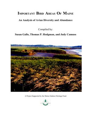 IMPORTANT BIRD AREAS of MAINE an Analysis Of