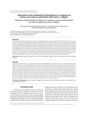 Adsorption and Availability of Phosphorus in Response to Humic Acid Rates in Soils Limed with Caco3 OR Mgco3 9