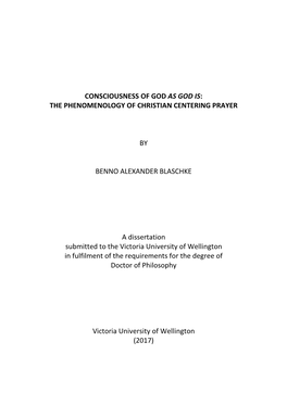 Consciousness of God As God Is: the Phenomenology of Christian Centering Prayer