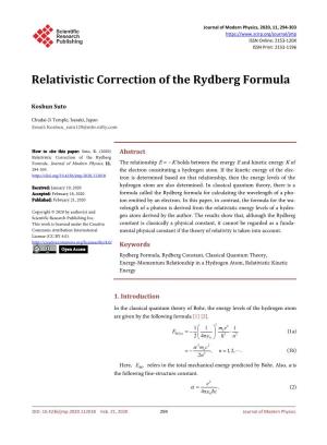 Relativistic Correction of the Rydberg Formula