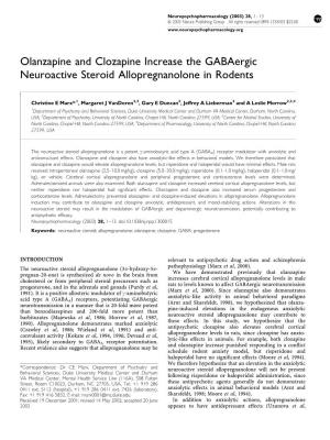 Olanzapine and Clozapine Increase the Gabaergic Neuroactive Steroid Allopregnanolone in Rodents