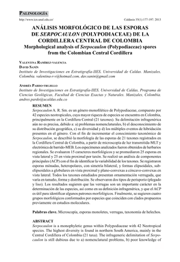 Análisis Morfológico De Las Esporas De Serpocaulon (Polypodiaceae) De La Cordillera Central De Colombia