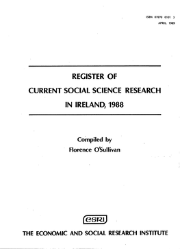 Register of Current Social Science Research in Ireland, 1988