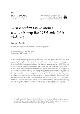 Remembering the 1984 Anti-Sikh Violence