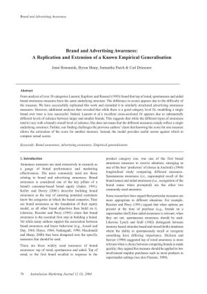 Brand and Advertising Awareness: a Replication and Extension of a Known Empirical Generalisation