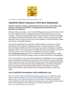 Audiofile Editors Announce 2016 Best Audiobooks