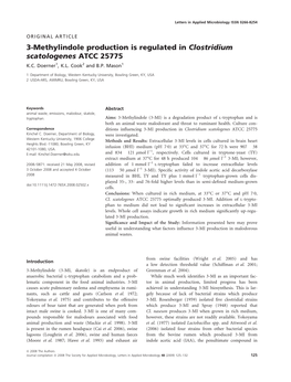 3-Methylindole Production Is Regulated in Clostridium Scatologenes ATCC 25775 K.C