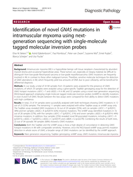 Identification of Novel GNAS Mutations in Intramuscular Myxoma Using Next- Generation Sequencing with Single-Molecule Tagged Molecular Inversion Probes Elise M