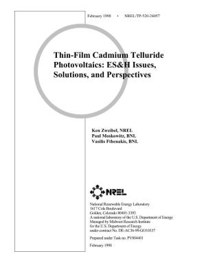 Thin-Film Cadmium Telluride Photovoltaics: ES&H Issues, Solutions, and Perspectives