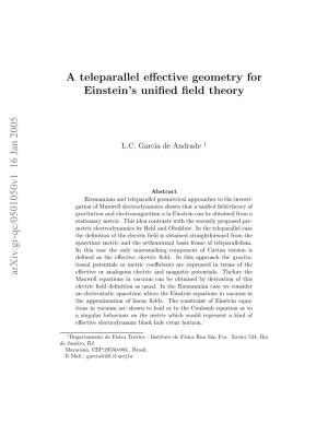 A Teleparallel Effective Geometry for Einstein's Unified Field Theory