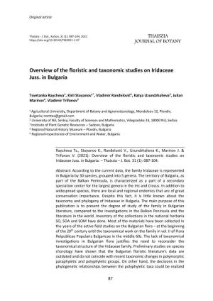 Overview of the Floristic and Taxonomic Studies on Iridaceae Juss. in Bulgaria