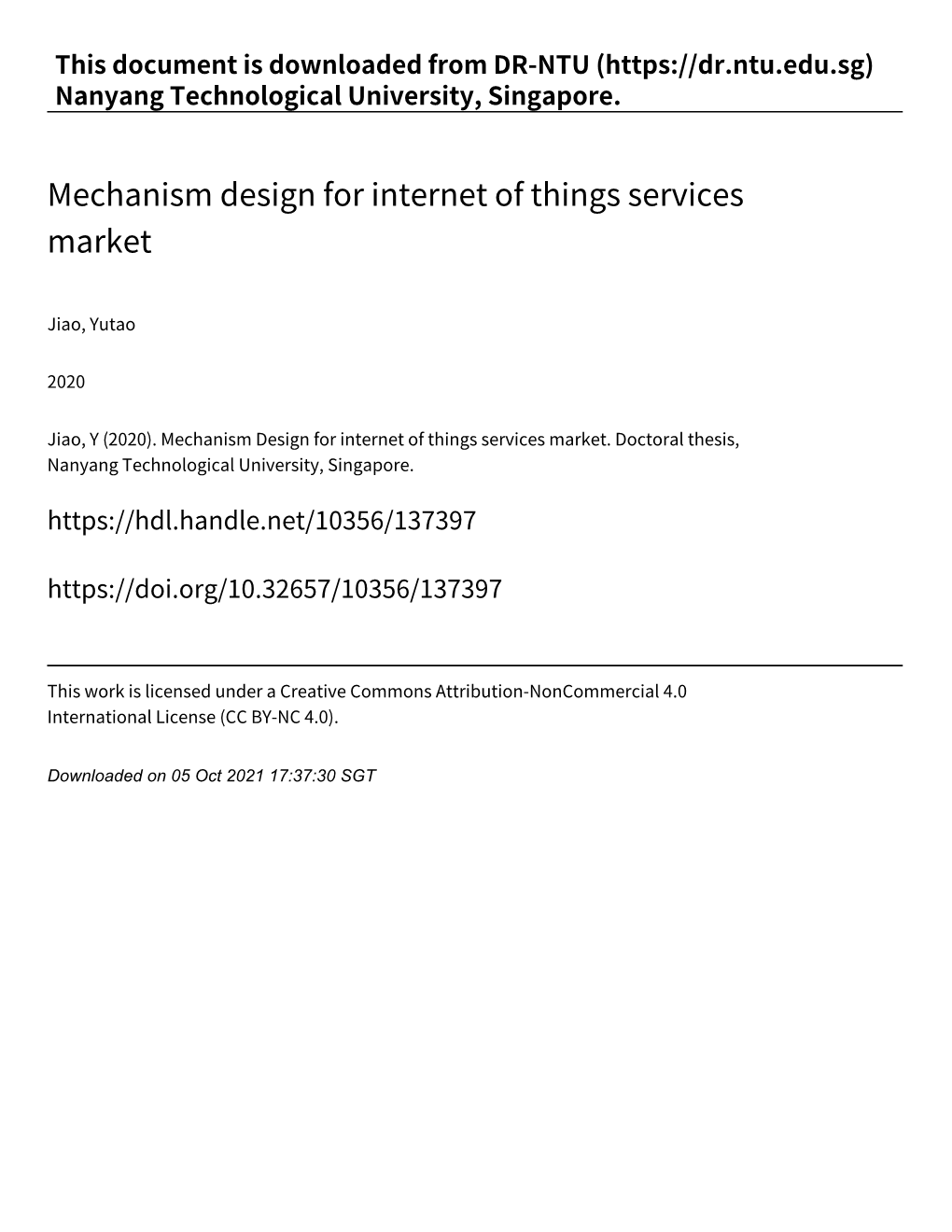 Mechanism Design for Internet of Things Services Market