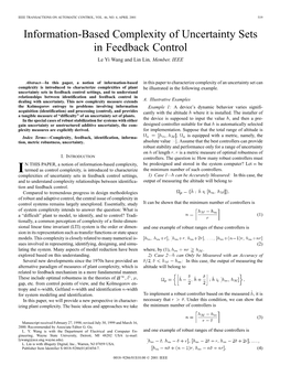 Information-Based Complexity of Uncertainty Sets in Feedback Control Le Yi Wang and Lin Lin, Member, IEEE