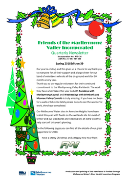 Friends of the Maribyrnong Valley Incorporated Quarterly Newsletter Incorporation No