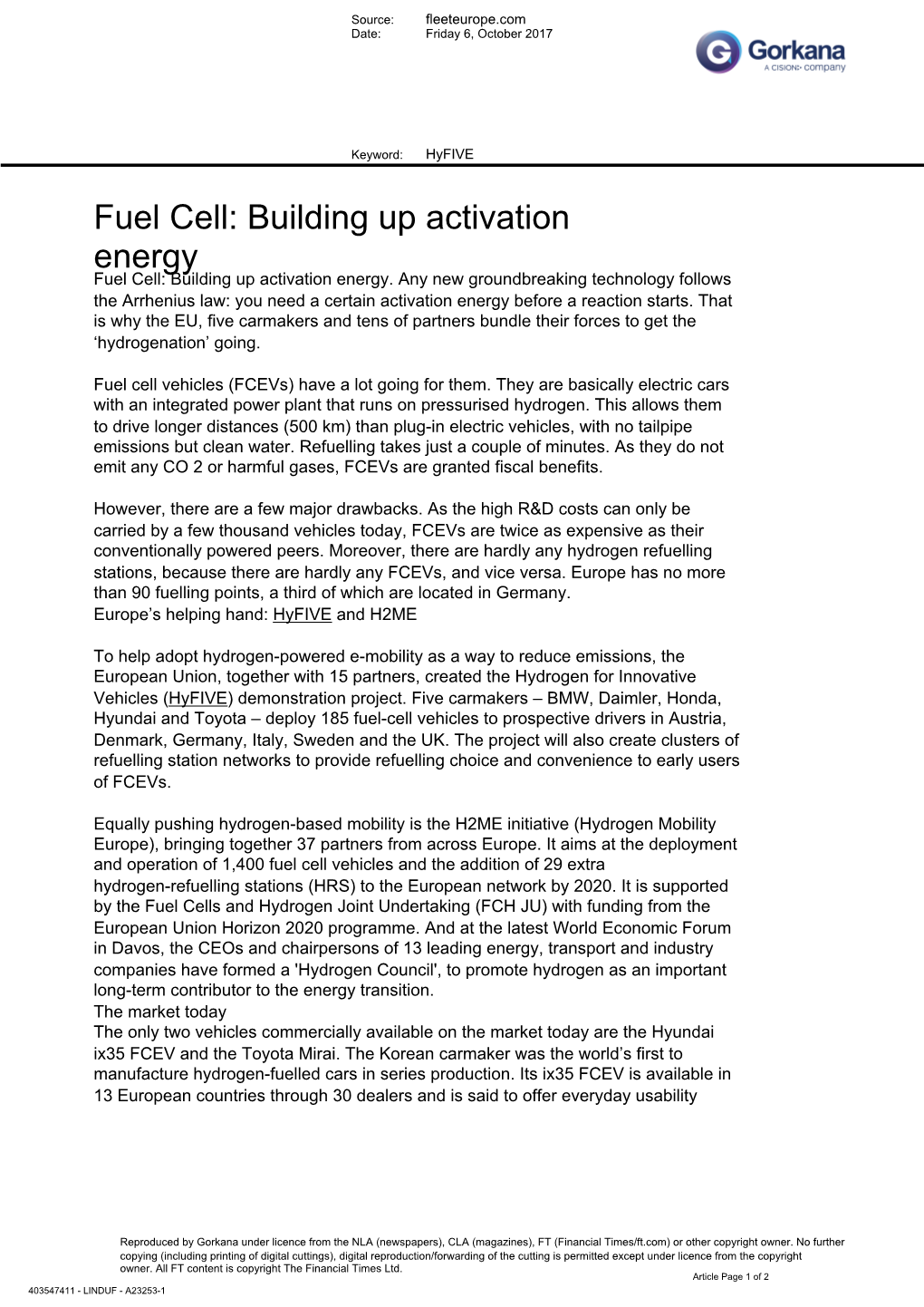 Fuel Cell: Building up Activation Energy Fuel Cell: Building up Activation Energy