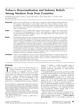 Tobacco Denormalization and Industry Beliefs Among Smokers from Four Countries David Hammond, Phd, Geoffrey T