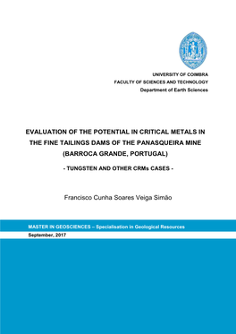 Evaluation of the Potential in Critical Metals in the Fine Tailings Dams of the Panasqueira Mine (Barroca Grande, Portugal)