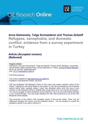 Refugees, Xenophobia, and Domestic Conflict: Evidence from a Survey Experiment in Turkey