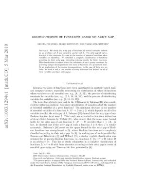Decompositions of Functions Based on Arity