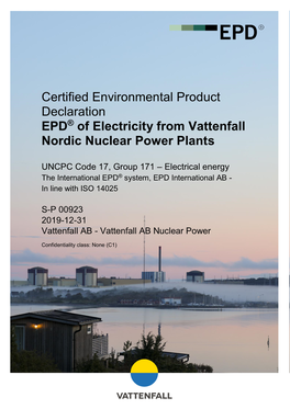 Certified Environmental Product Declaration EPD of Electricity From