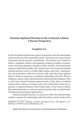 Christian Spiritual Direction in the Confucian Culture: a Korean Perspective