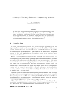 A Survey of Security Research for Operating Systems∗