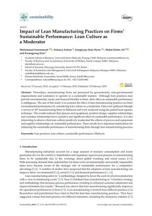 Impact of Lean Manufacturing Practices on Firms' Sustainable