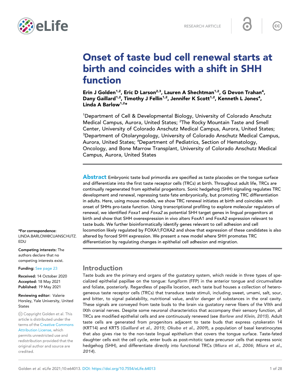 Onset of Taste Bud Cell Renewal Starts at Birth and Coincides with a Shift In