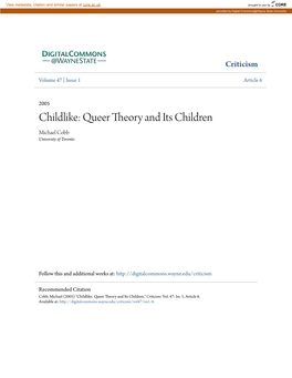 Queer Theory and Its Children Michael Cobb University of Toronto