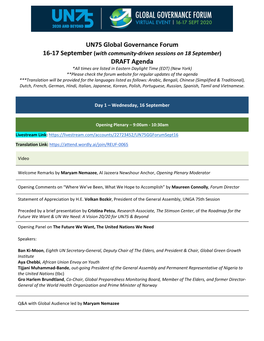 UN75 Global Governance Forum DRAFT Agenda