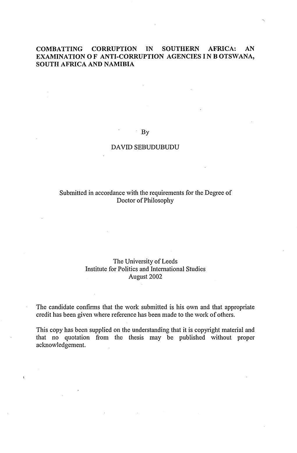 Submitted in Accordance with the Requirements for the Degree of Doctor of Philosophy the University of Leeds the Candidate Confi