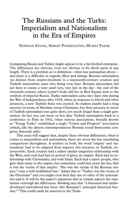 The Russians and the Turks: Imperialism and Nationalism in the Era of Empires