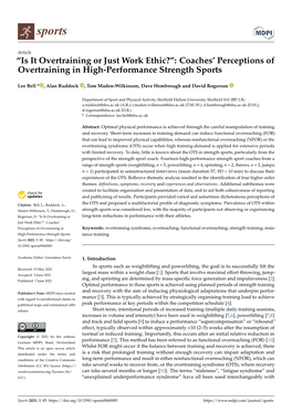 Coaches' Perceptions of Overtraining in High-Performance