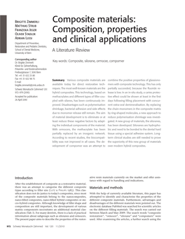 Composite Materials: Composition, Properties and Clinical Applications
